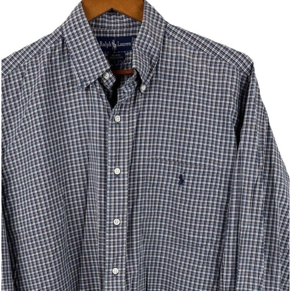Ralph Lauren Dress shirt Men Plaid Pony Blaire Button Casual Large